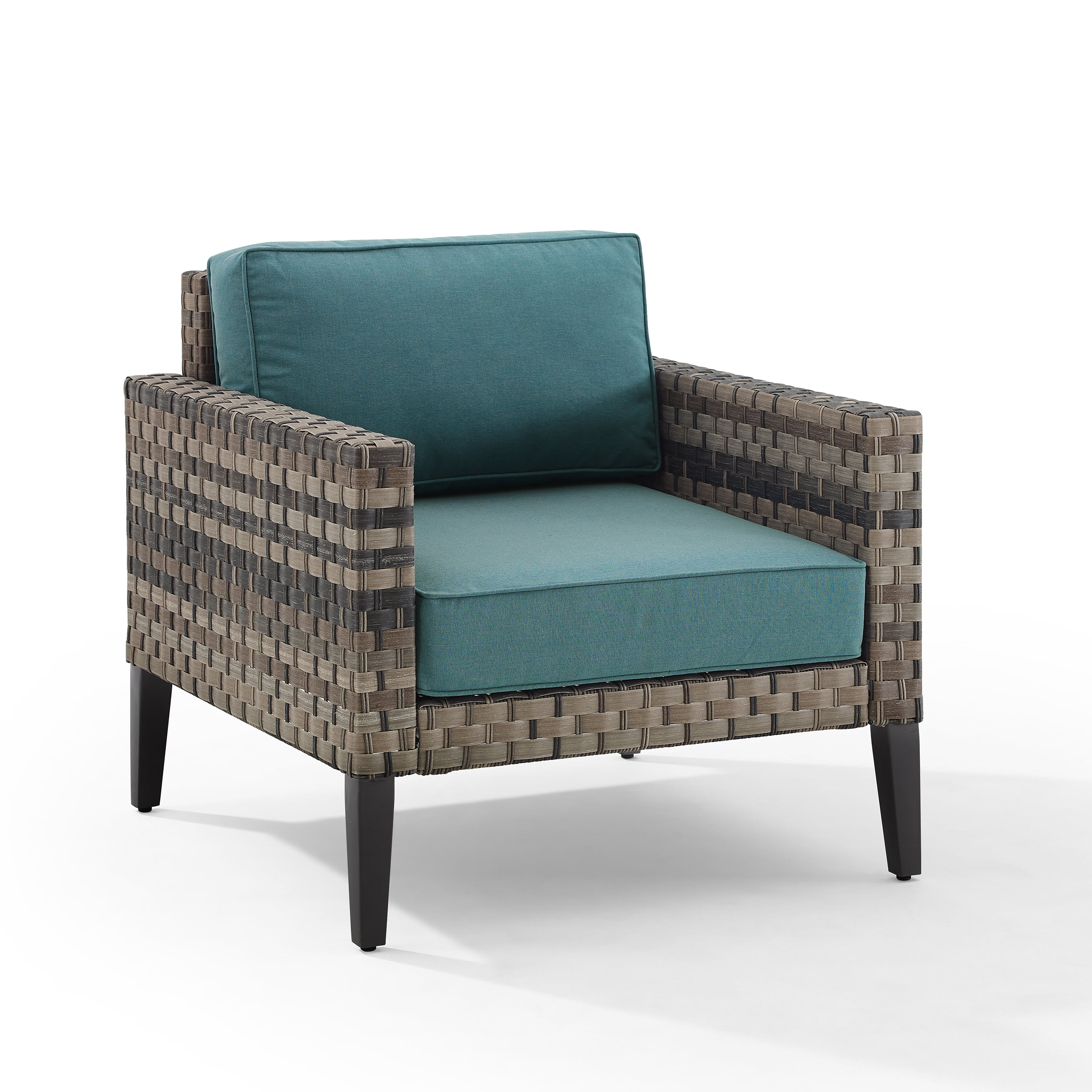 Crosley Furniture Prescott Modern Wicker Outdoor Armchair in Mineral Blue/Brown
