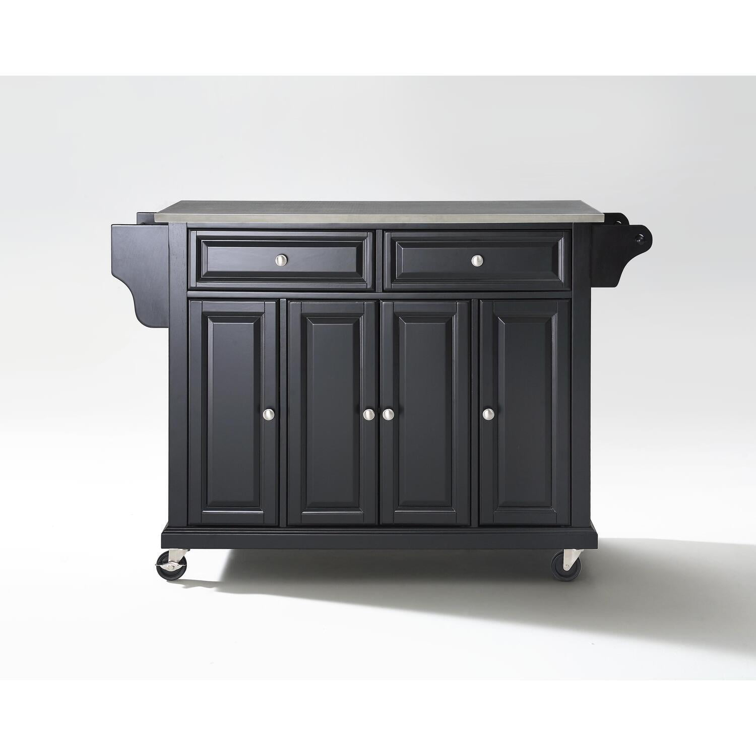 Crosley Furniture Wood/Stainless Steel Kitchen Cart in Black and Silver