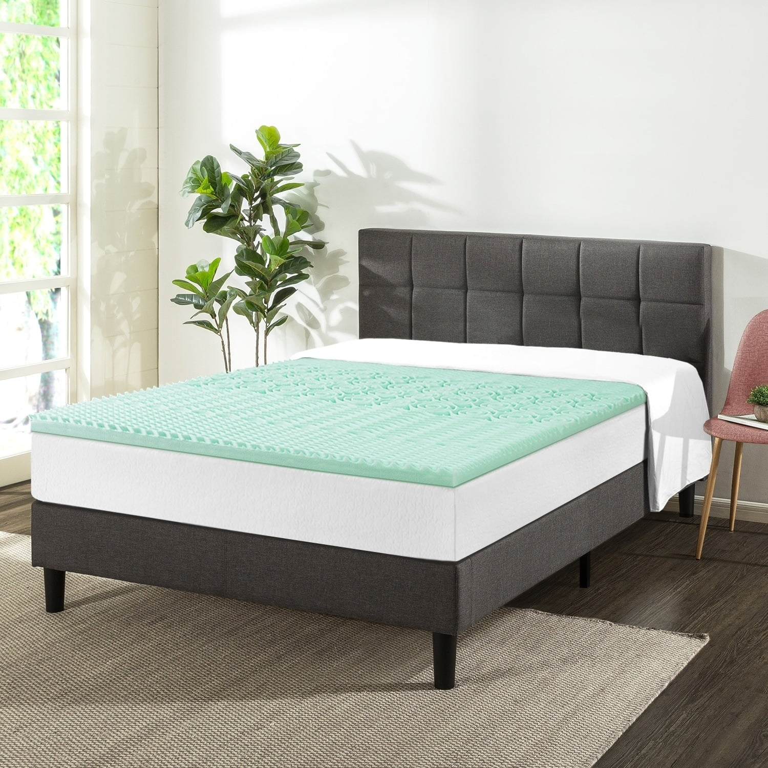 "Crown Comfort 1.5 Inch 5 Zone Memory Foam Bed Topper Aloe Infused Cooling Mattress Pad -"