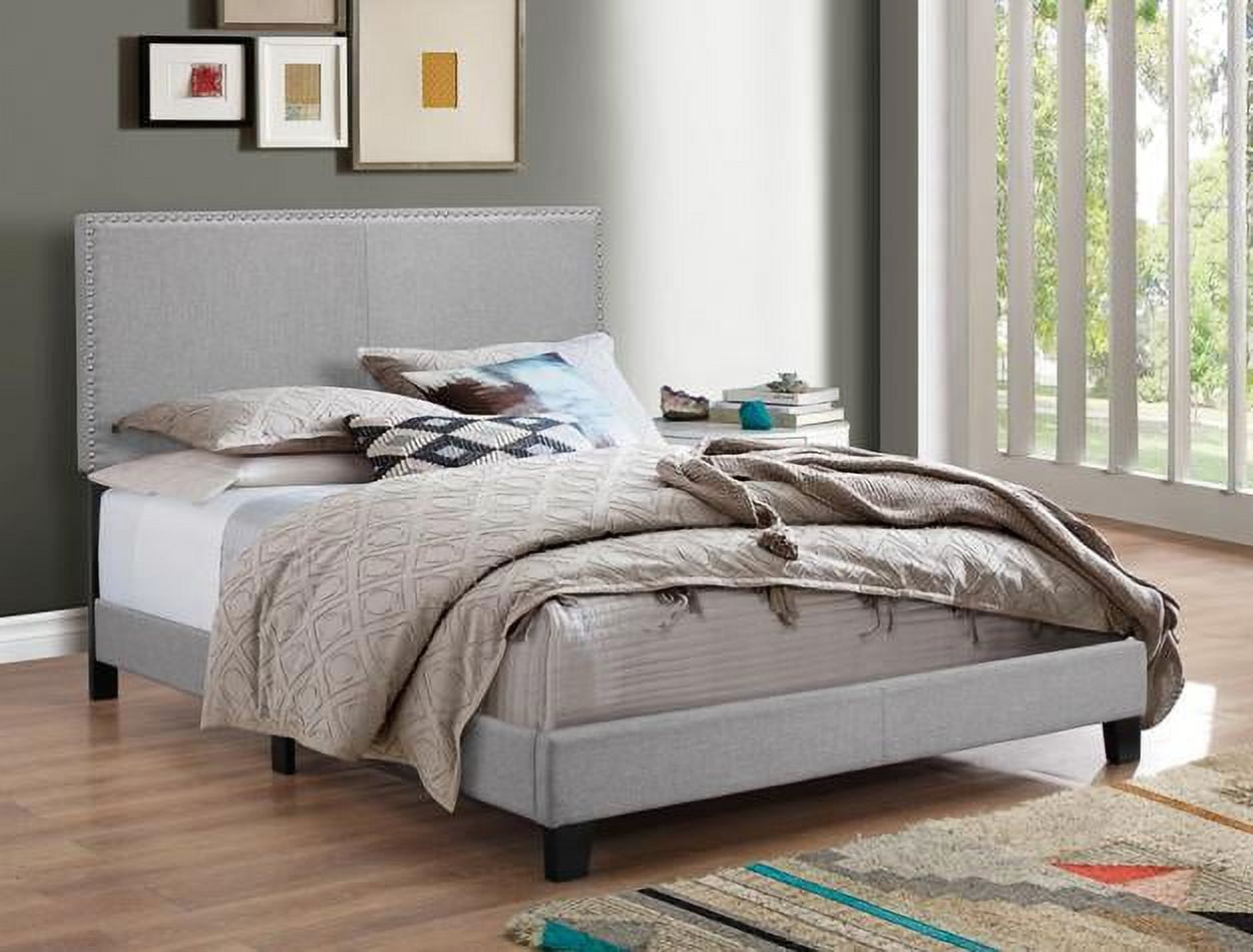 Crown Mark Erin Gray Upholstered Bed with Nail Head Trim, Full
