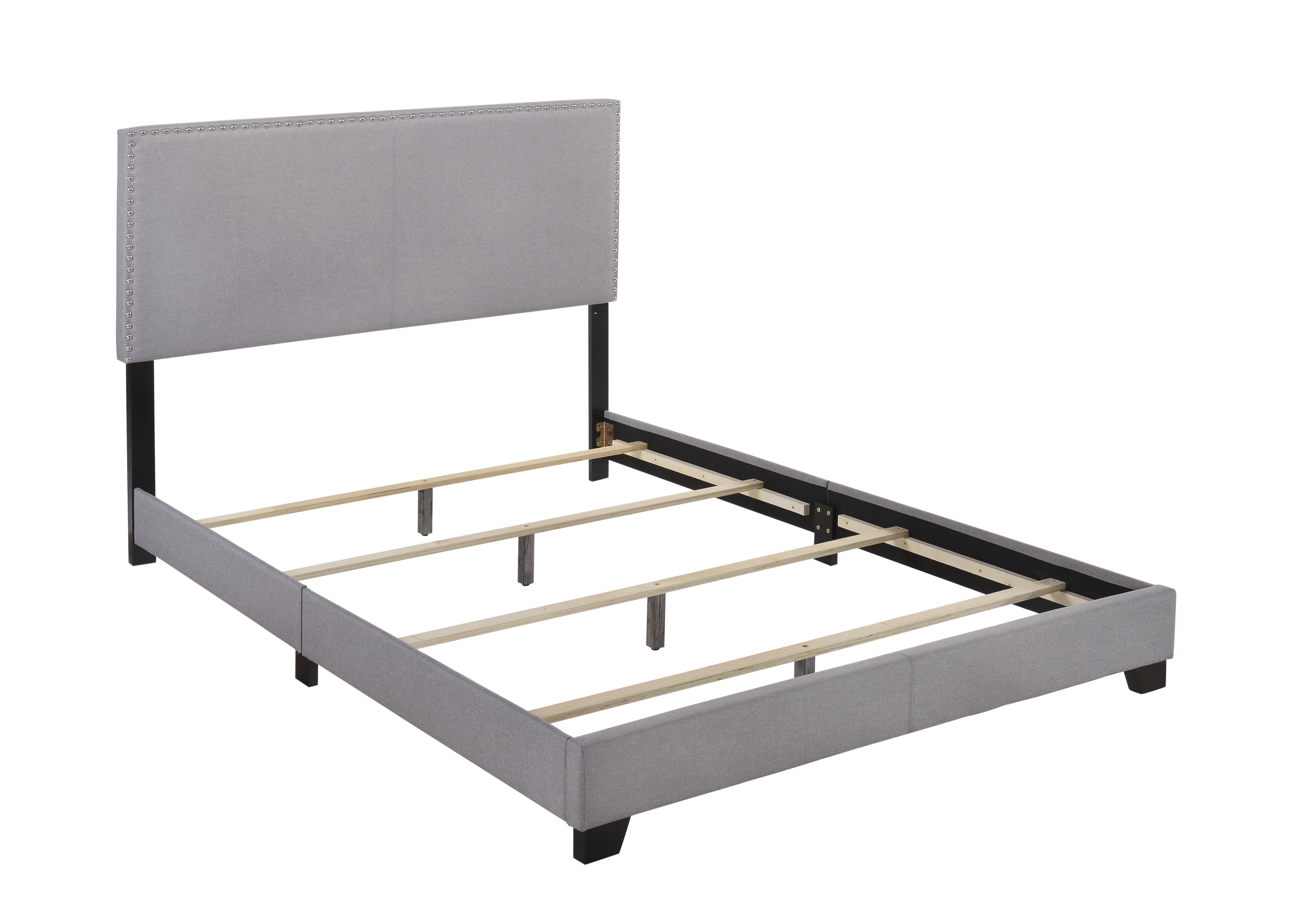 Crown Mark Erin Gray Upholstered Bed with Nail Head Trim, Queen