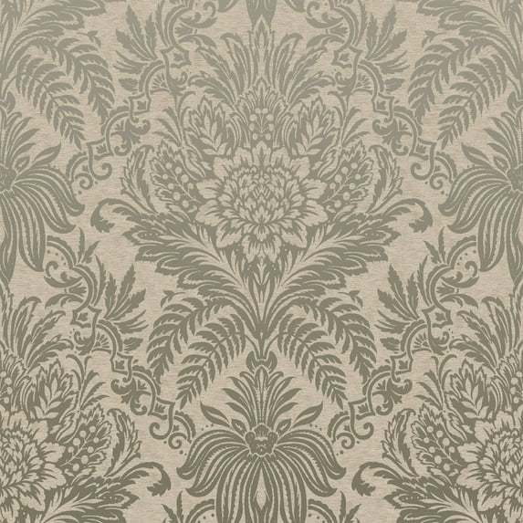 Crown Signature Beige Damask Unpasted Paper Wallpaper, 20.5-in by 33-ft, 56.4 sq. ft.