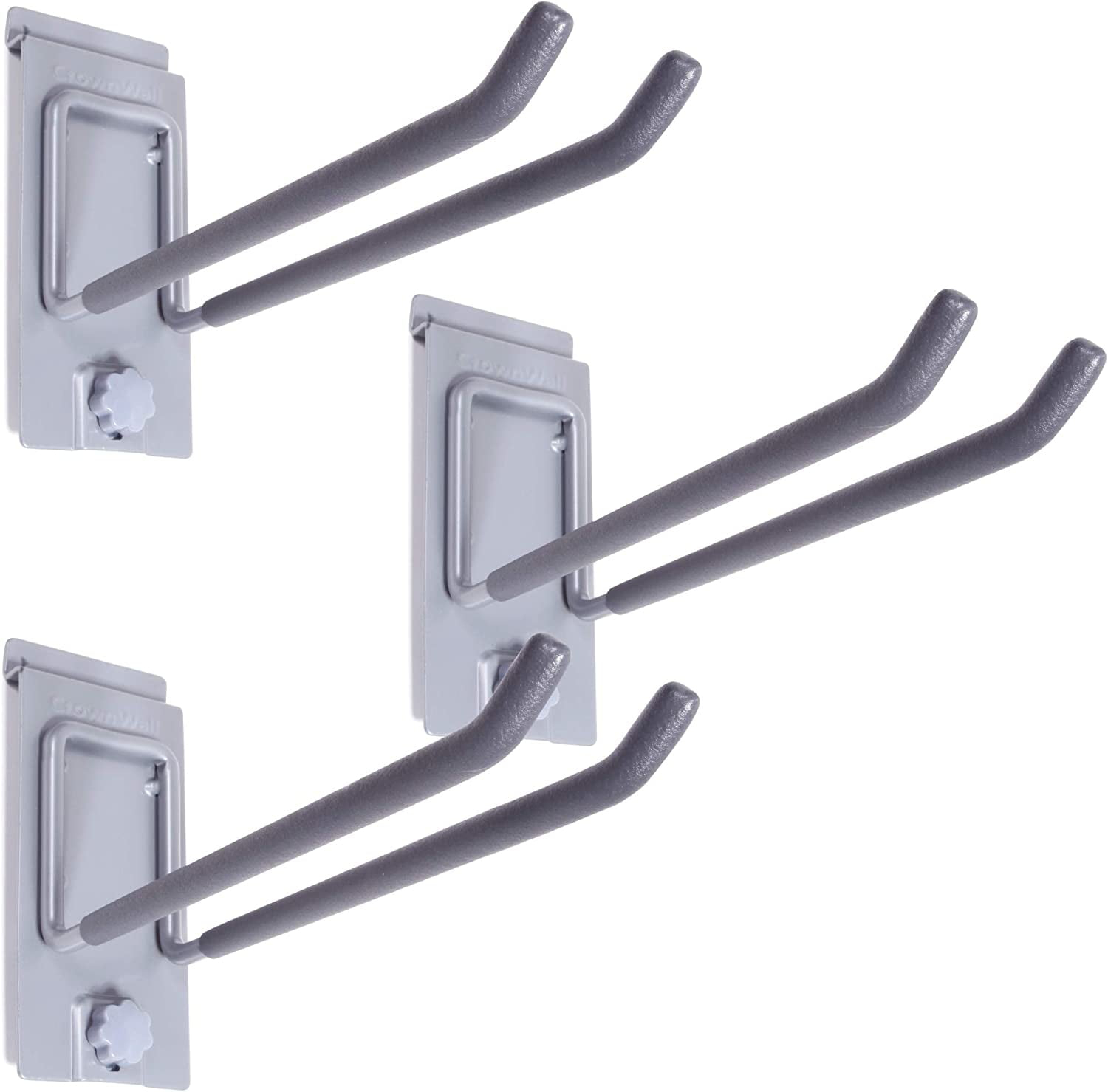 Crownwall Slat Wall Storage Organizer, Heavy Duty Steel 8 Inch Locking Double Hooks, Slatwall Accessories Panels (3 Pack)