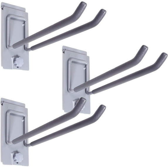 Crownwall Slat Wall Storage Organizer, Heavy Duty Steel 8 Inch Locking Double Hooks, Slatwall Accessories Panels (3 Pack)