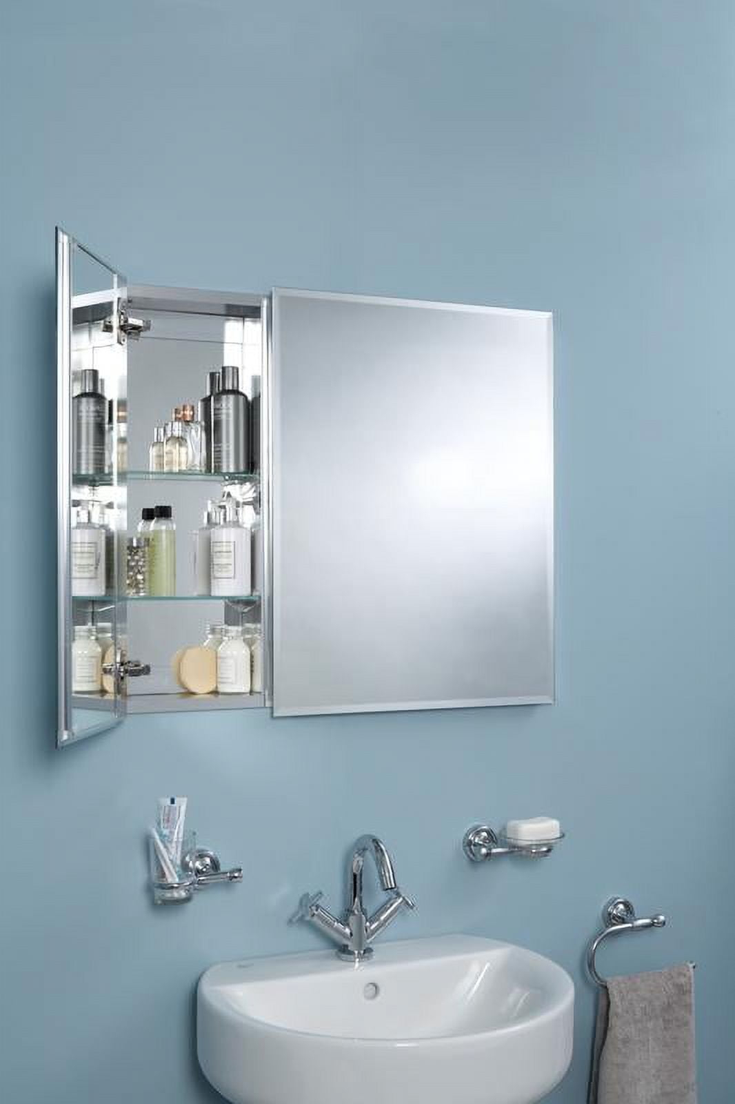 Croydex Halton Double Door Aluminium Bathroom Medicine Cabinet in Chrome (30x26in)