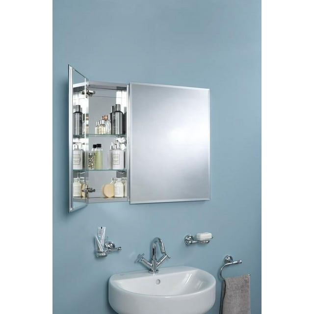 Croydex Halton Double Door Aluminium Bathroom Medicine Cabinet in Chrome (30x26in)