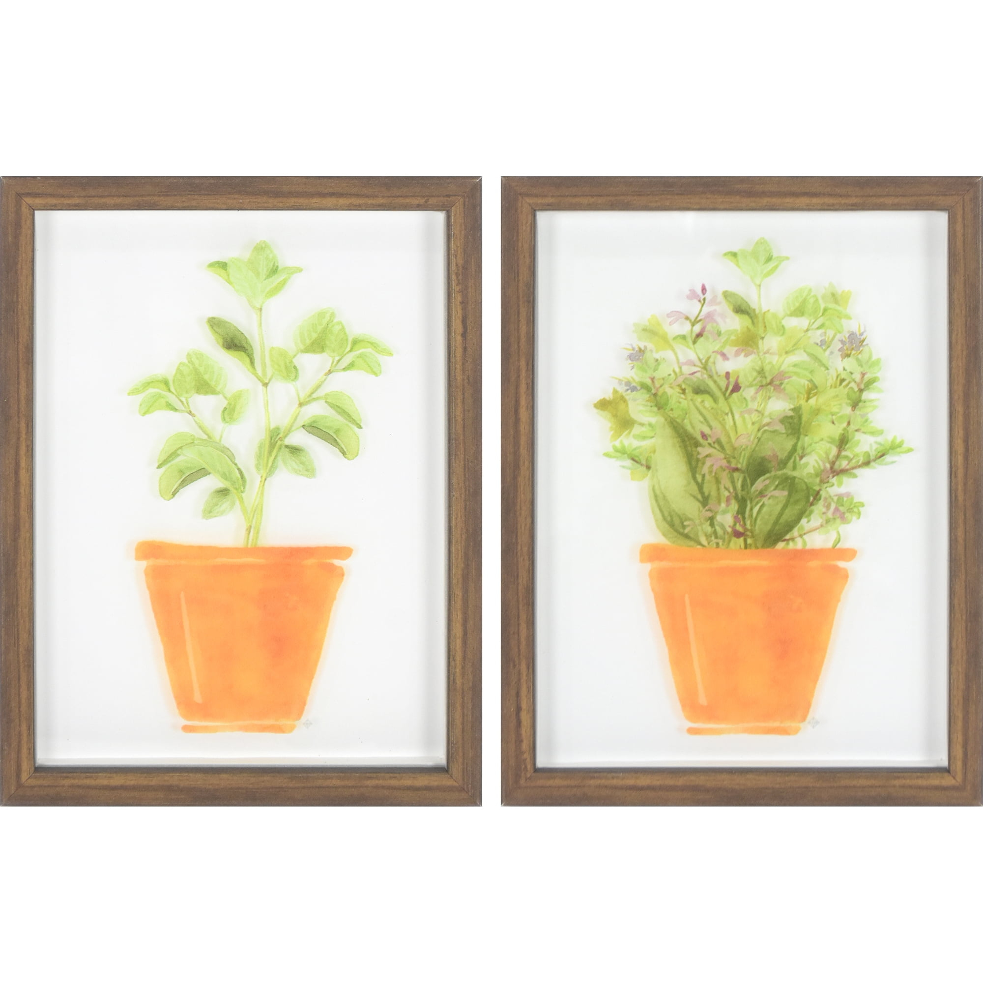 Crystal Art Gallery Contemporary Potted Plants Set of 2 Framed Glass Prints, Greens