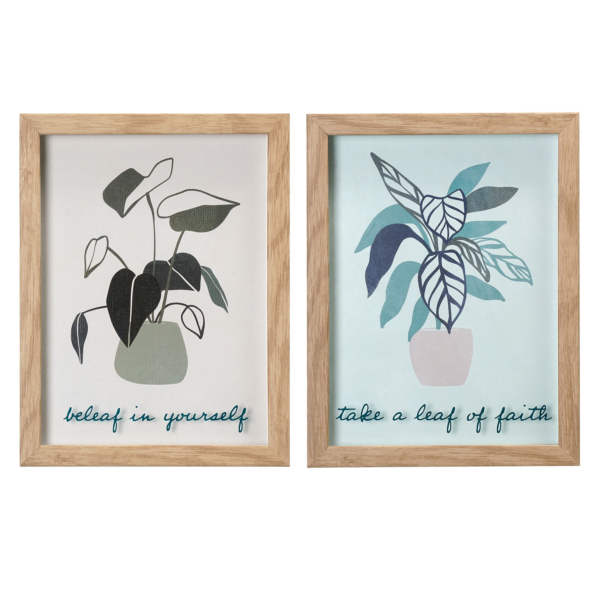 Crystal Art Gallery Contemporary Potted Plants Set of 2 Framed Glass Prints, Greens