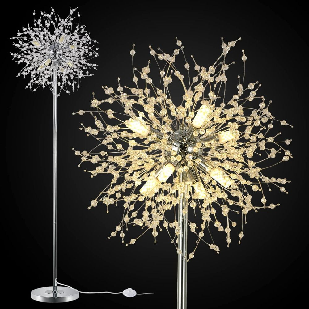 Airposta Crystal Floor Lamp - Elegant Standing Lamp, 69" Tall, Modern Design, 32 Firework Crystal Harnesses, Chrome Finish