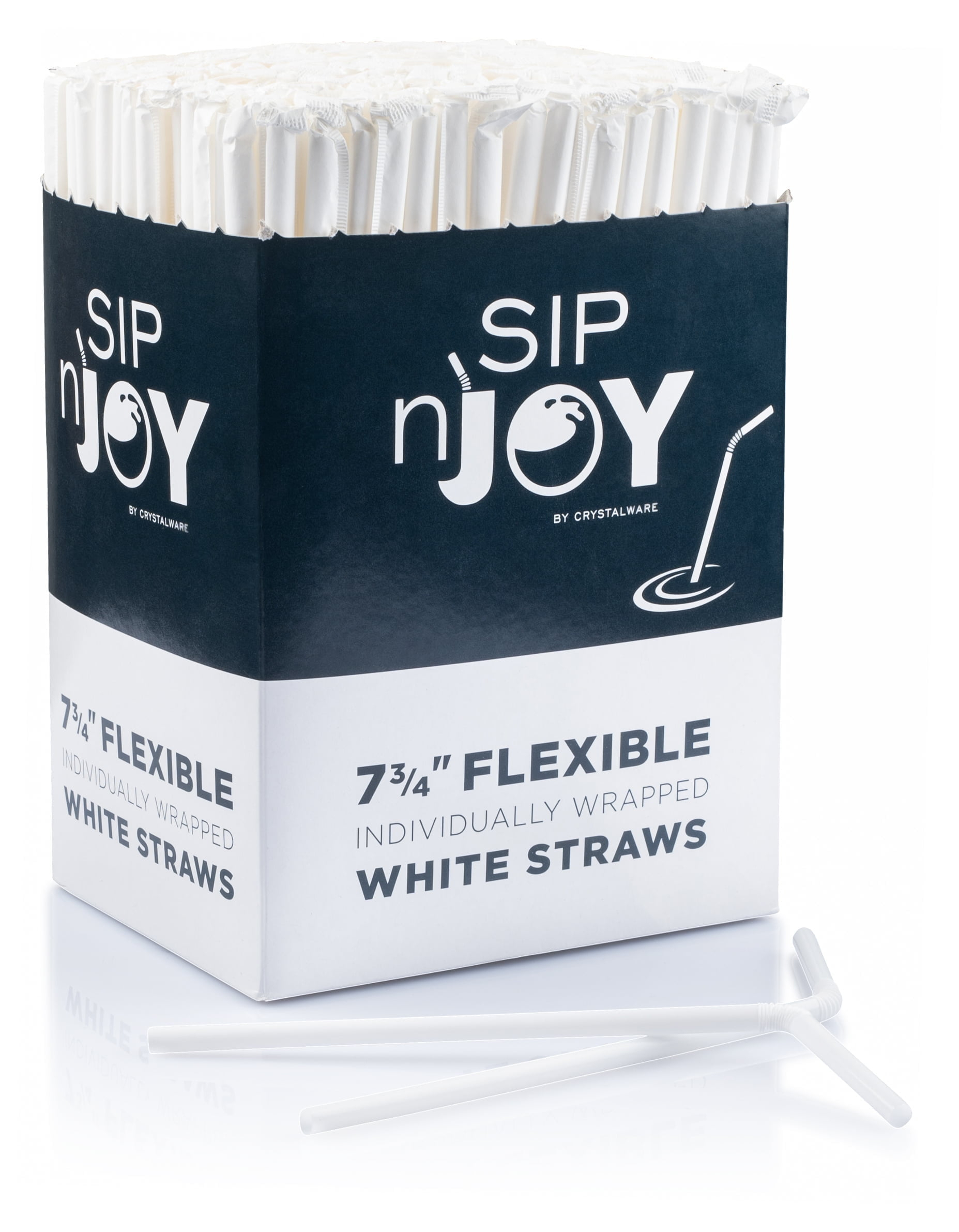 CrystalWare 7.75” Flexible Wrapped Straws 400 Per Pack - White