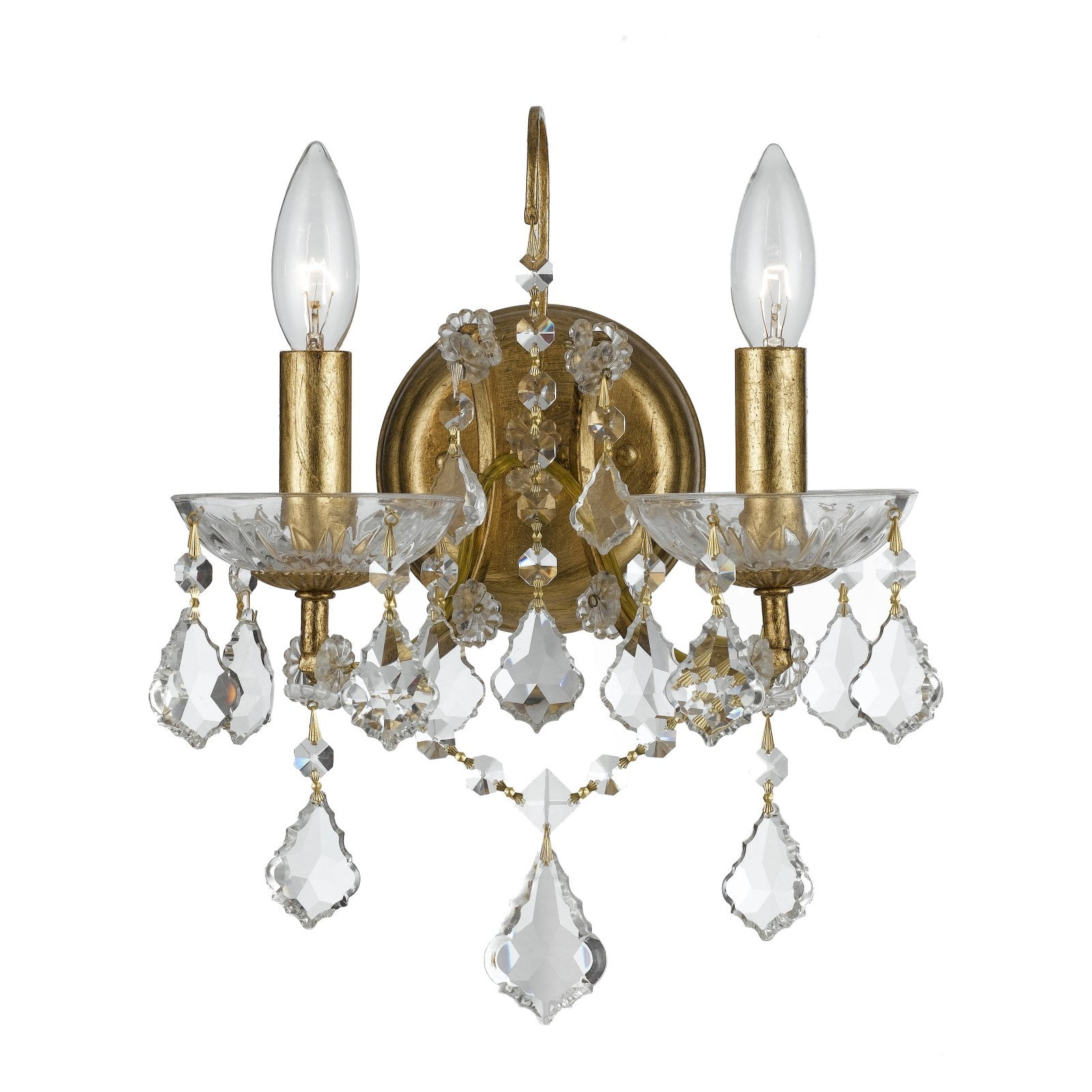 4452-GA-CL-MWP-Crystorama Lighting-Filmore - Two Light Wall Sconce in Classic Style - 10.5 Inches Wide by 12.5 Inches High-Antique Gold Finish-Hand