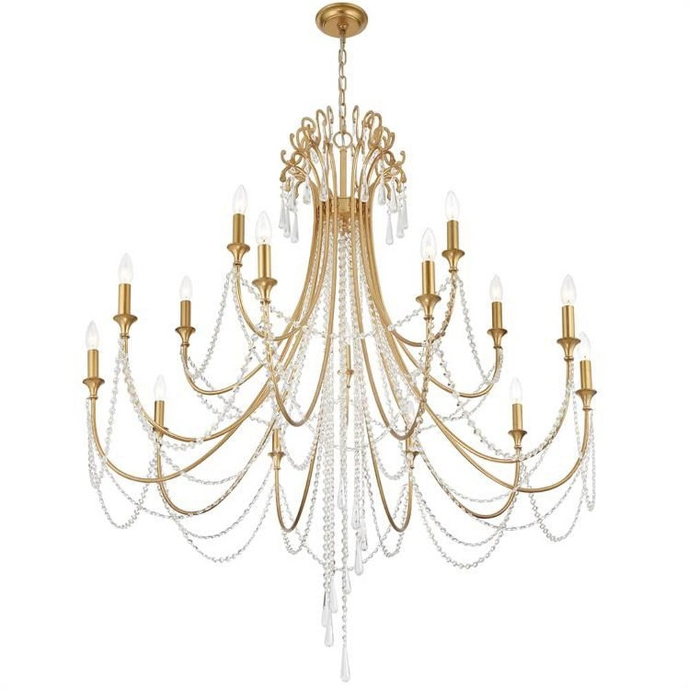 Crystorama Arcadia 15 Light Antique Gold Chandelier - 46.25"W x 54.75"H