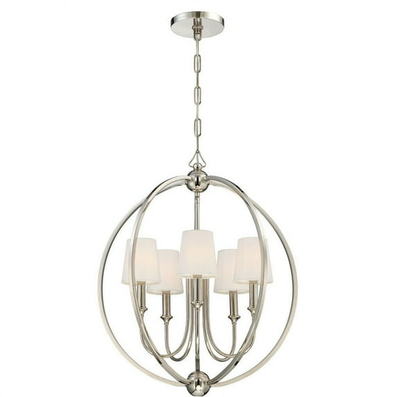 2247-PN-Crystorama Lighting-Sylvan - Five Light Chandelier with Silk or Linen Fabric Shades in Traditional Style - 22.5 Inches Wide by 26.5 Inches