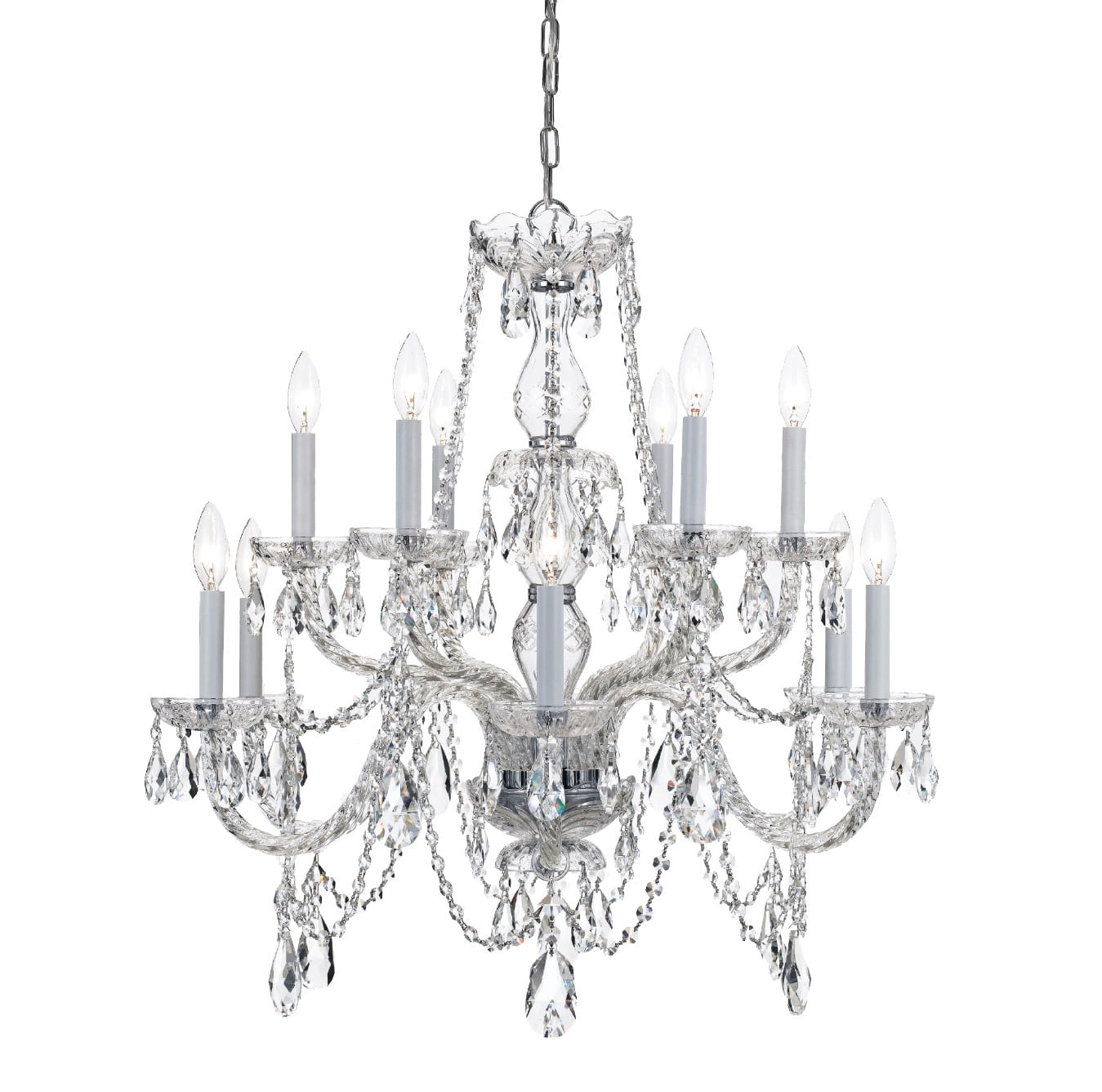 1135-CH-CL-S-Crystorama Lighting-Crystal - Twelve Light 2-Tier Chandelier in Classic Style - 31 Inches Wide by 26 Inches High-Swarovski Strass Crystal