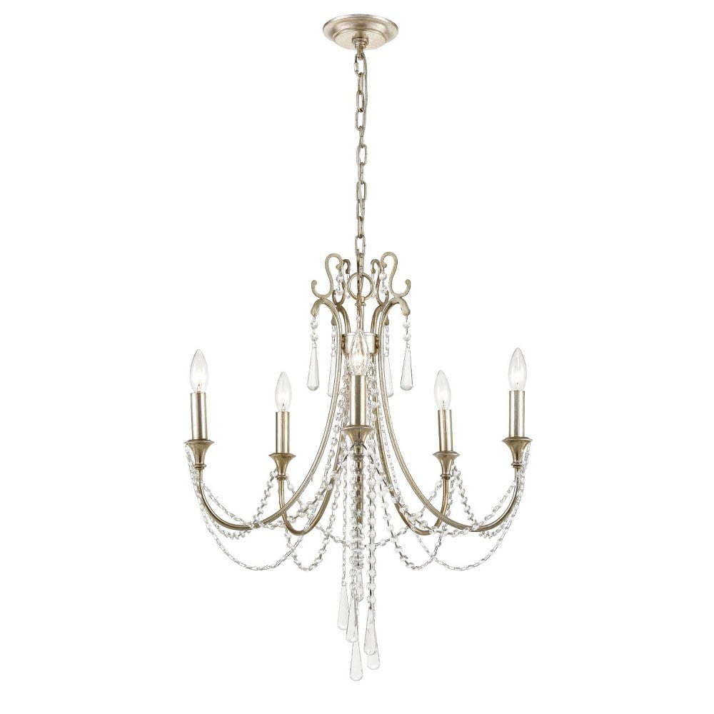 5 Light Chandelier-Hand Cut Crystal Type-Antique Silver Finish   -Traditional Installation Crystorama Lighting Arc-1905-Sa-Cl-Mwp
