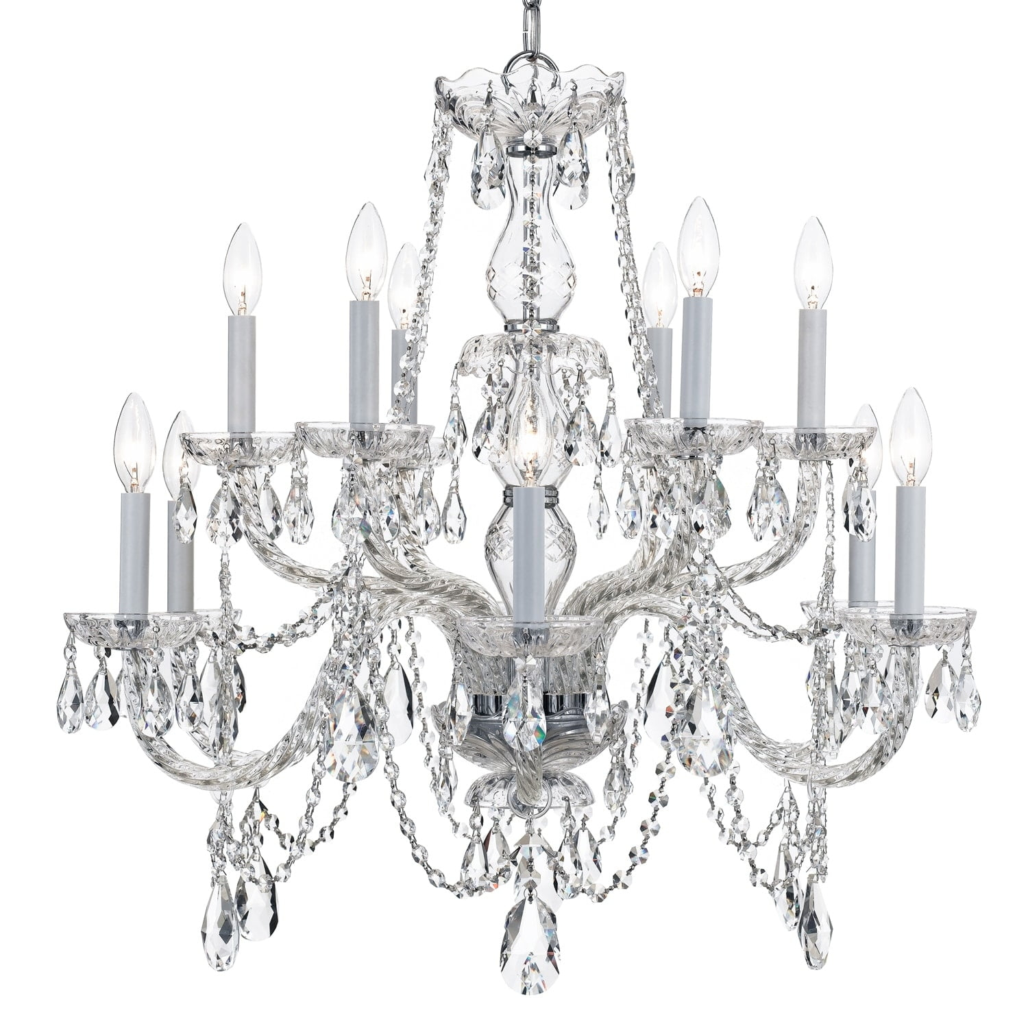 Crystorama Traditional Crystal 12 Light Italian Crystal Chrome Chandelier - 31'' W x 26'' H