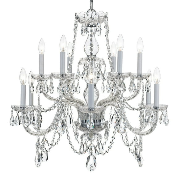 Crystorama Traditional Crystal 12 Light Italian Crystal Chrome Chandelier - 31'' W x 26'' H