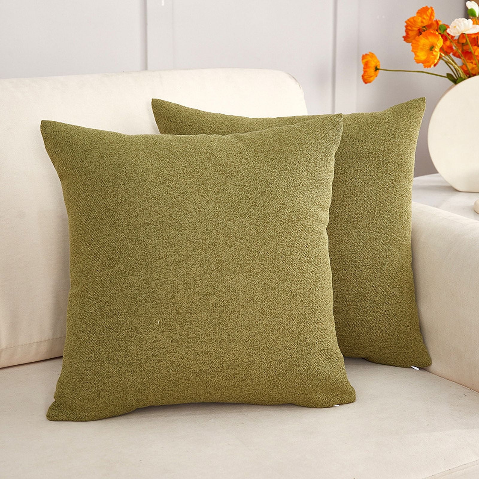 Cterwk 2 Pcs Linen Pillow Covers Soft Cushion Case with Zipper for Couch Bedding Patio Sofa, Green