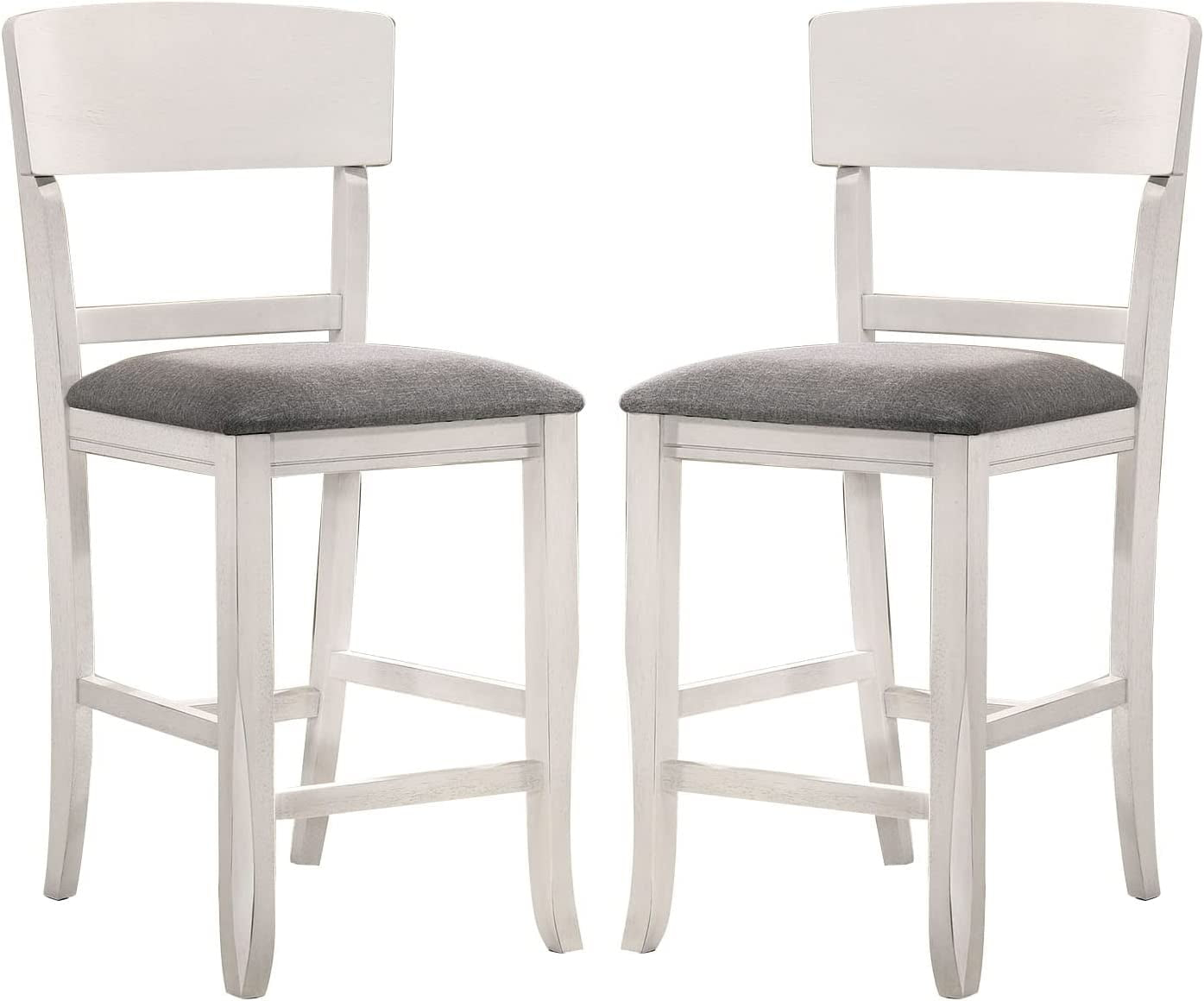 Wooden Counter Height Chair with Curved Back, White & Gray - Set of 2