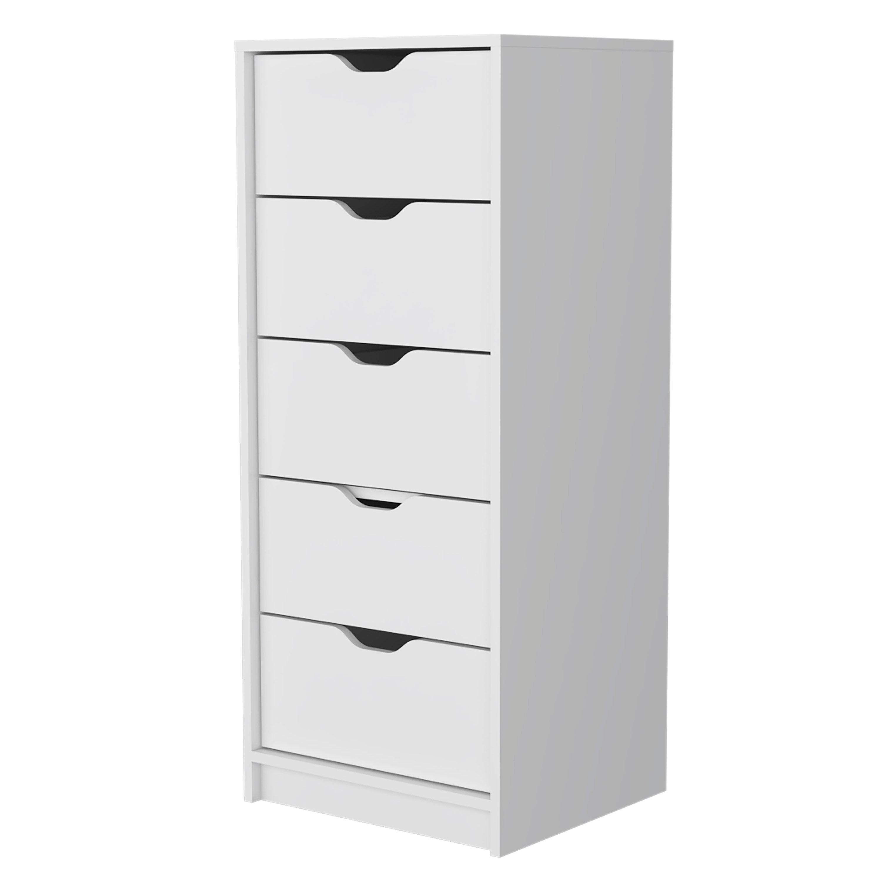 FM FURNITURE LLC Dillon 5 Narrow Drawer Dresser,White