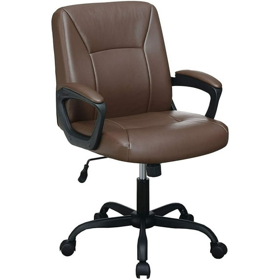 Office Chair with Curved Arms and Leatherette Upholstery Brown - Saltoro Sherpi