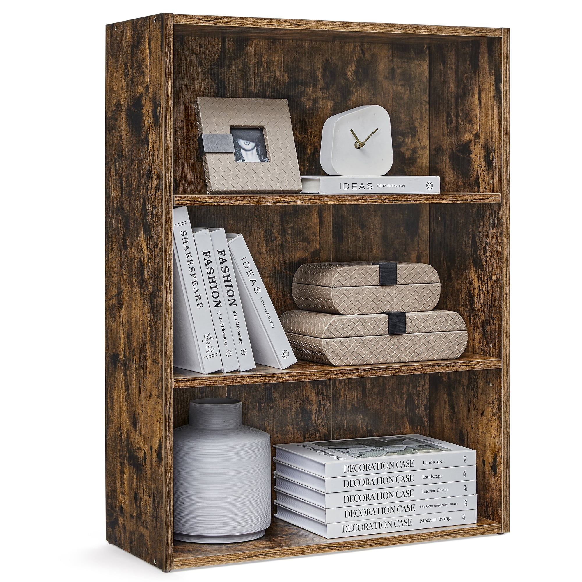 Cube Storage Organizer 3-Tier Bookshelf Bookcase with Adjustable Storage Shelves Rustic Brown