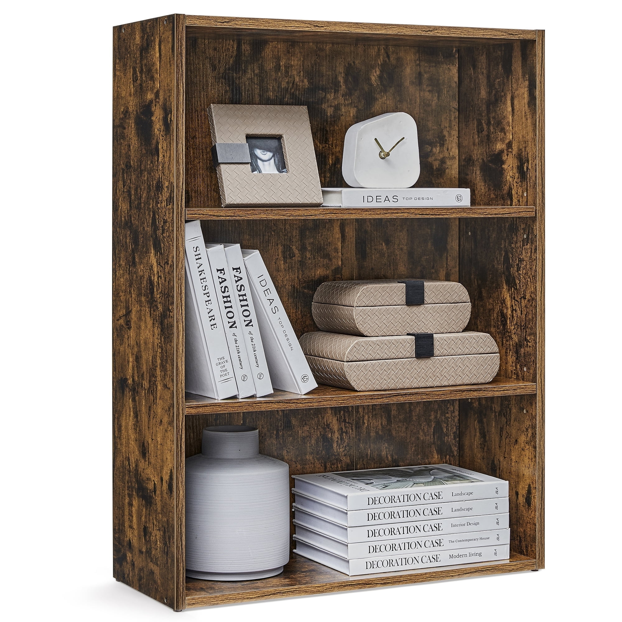 Cube Storage Organizer 3-Tier Bookshelf Bookcase with Adjustable Storage Shelves Rustic Brown