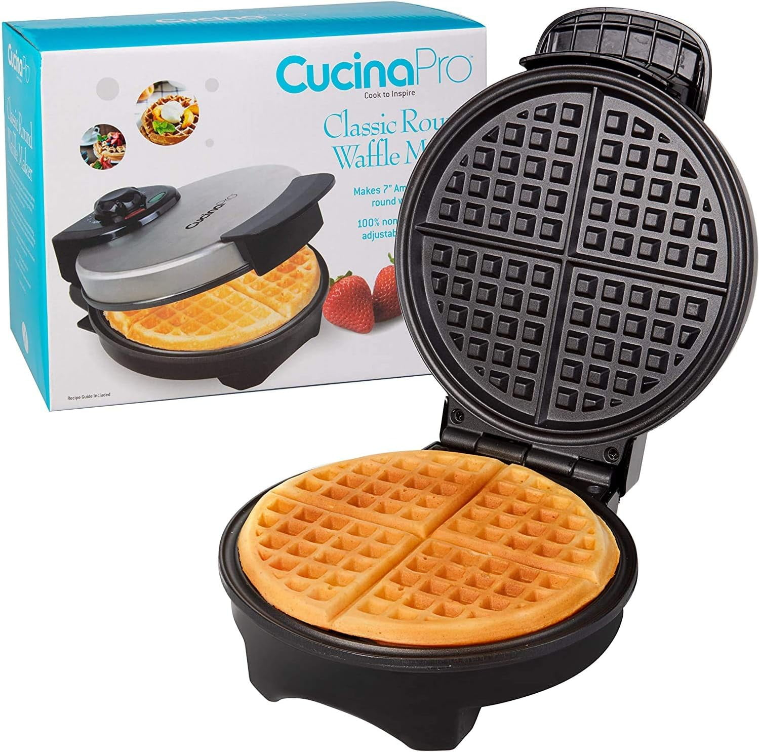 Cucina Pro Waffle Maker- Griddle Makes 7 Inch Thin, American Style Waffles for Breakfast - Non-Stick Waffler Iron with Adjustable Browning Control