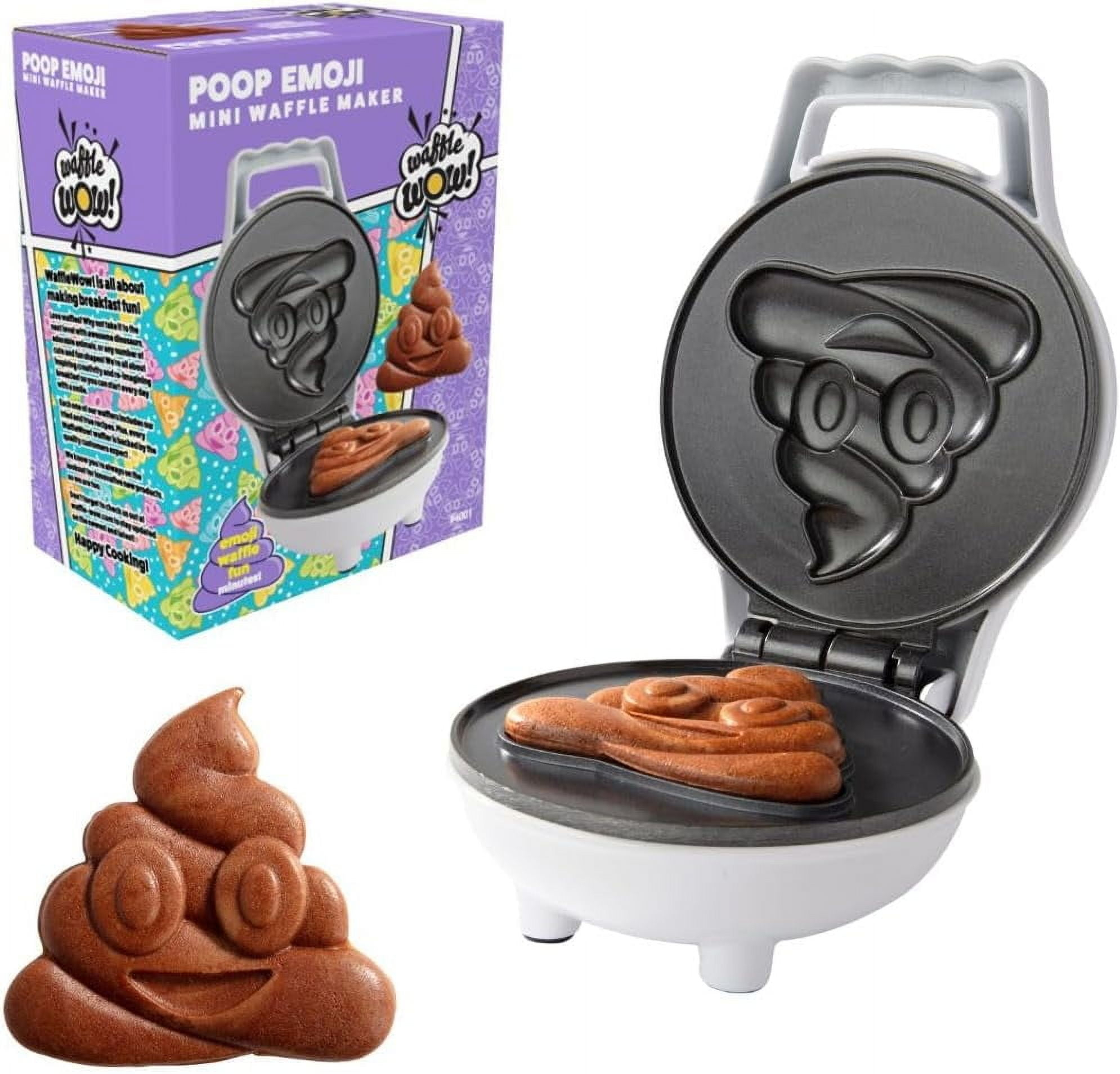 Poop Emoji Mini Waffle Maker - Make Breakfast Special for Kids & Adults with Cute Smiley Face Design Individual Waffle, 4 Inch Waffler Iron, Electric Non Stick Breakfast Appliance, Funny Gift