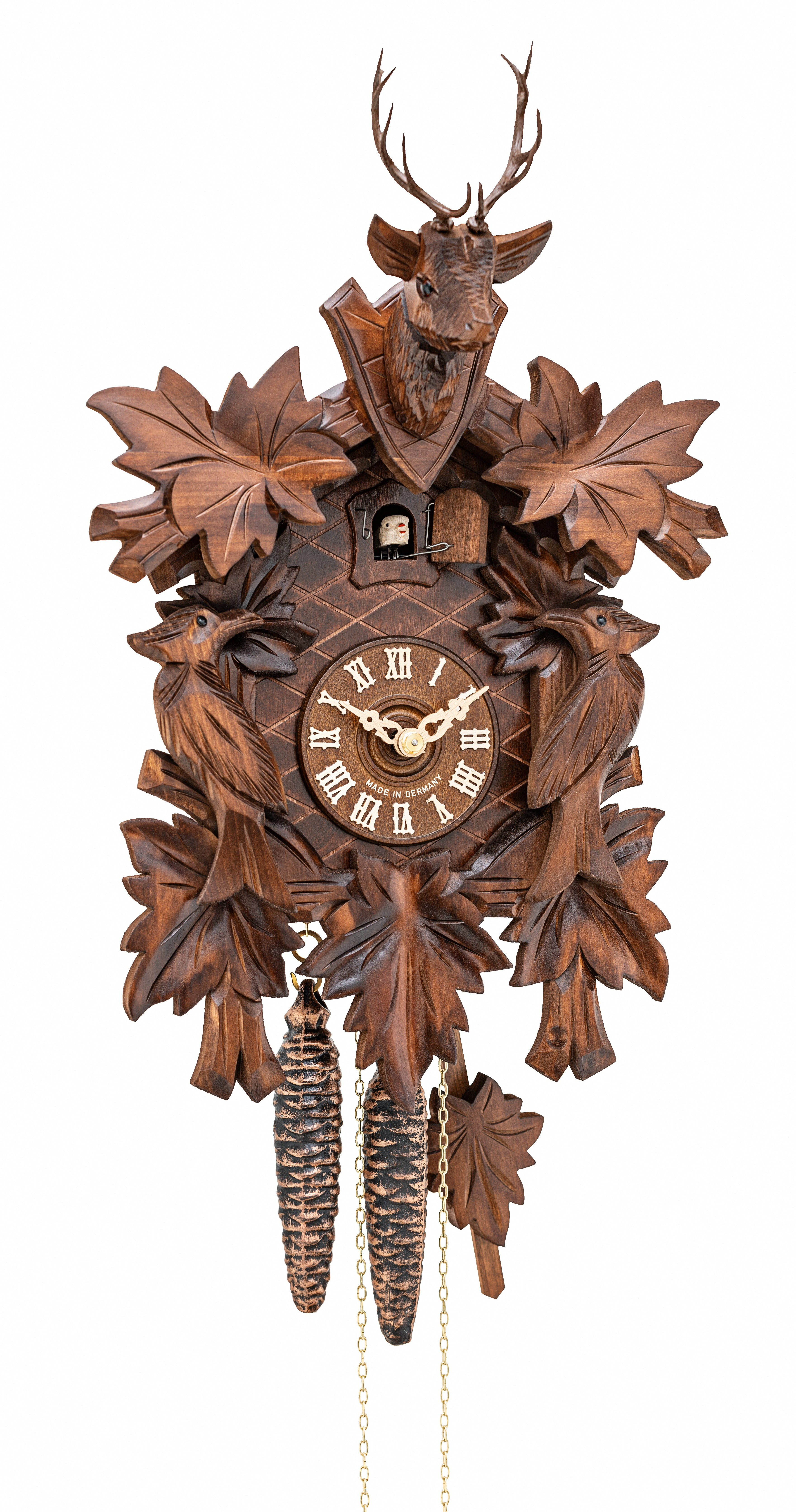 Cuckoo Clock 7 leaves, 2 birds, head of a deer KA 1613 HK