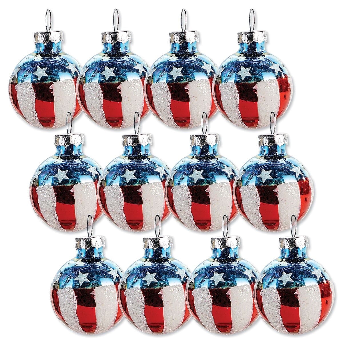 Current Americana Patriotic Glass Ornaments, Set of 12 Glass Decorations