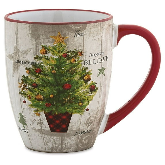 Current Ceramic Tree Mug - 22oz Large Ceramic Winter Christmas Mug, Microwave Safe, Hand Wash, Holiday Dishware, Festive