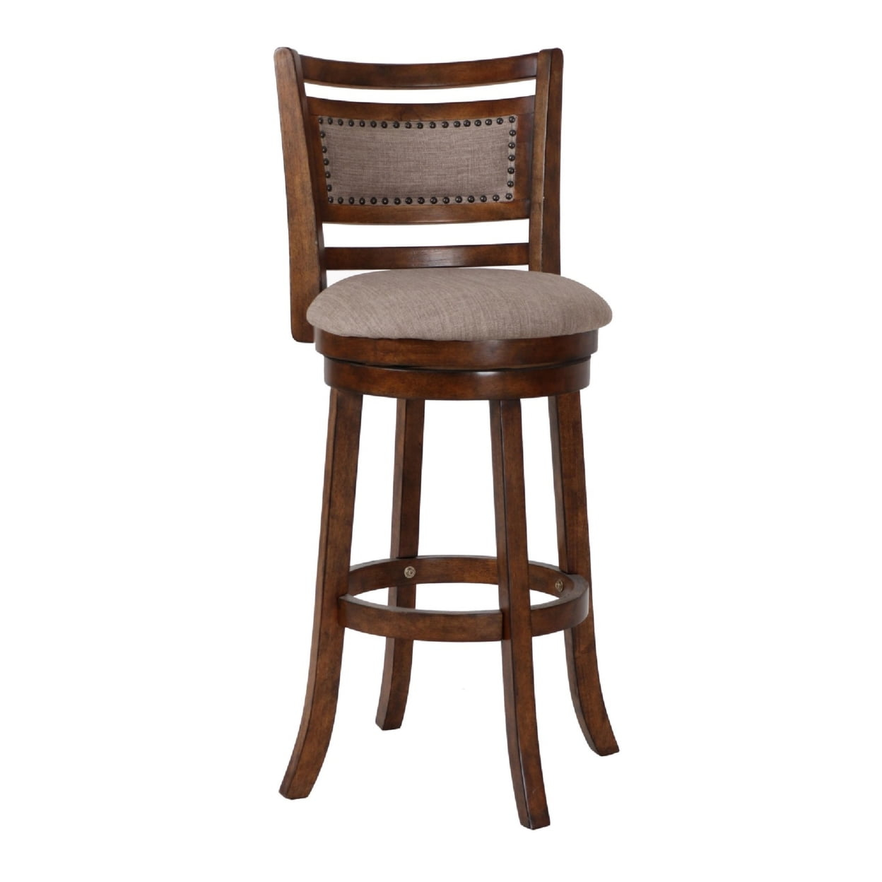 Curved Swivel Barstool with Fabric Padded Seating Brown and Beige - Saltoro Sherpi