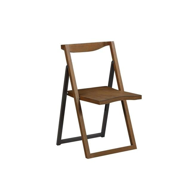 Curved Trim Panel Back Foldable Chair, Brown - Set of 2