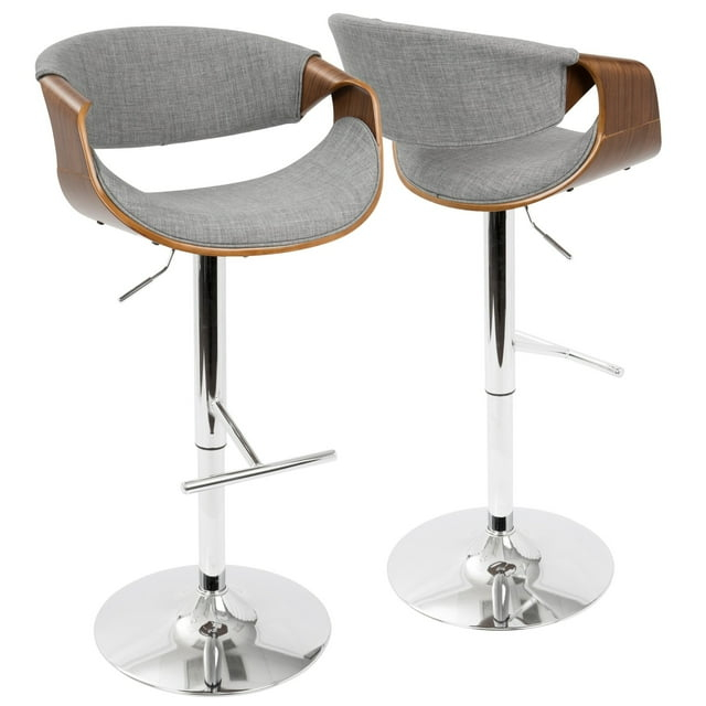 Curvo Mid-Century Modern Adjustable Barstool with Swivel in Walnut and Light Grey by LumiSource