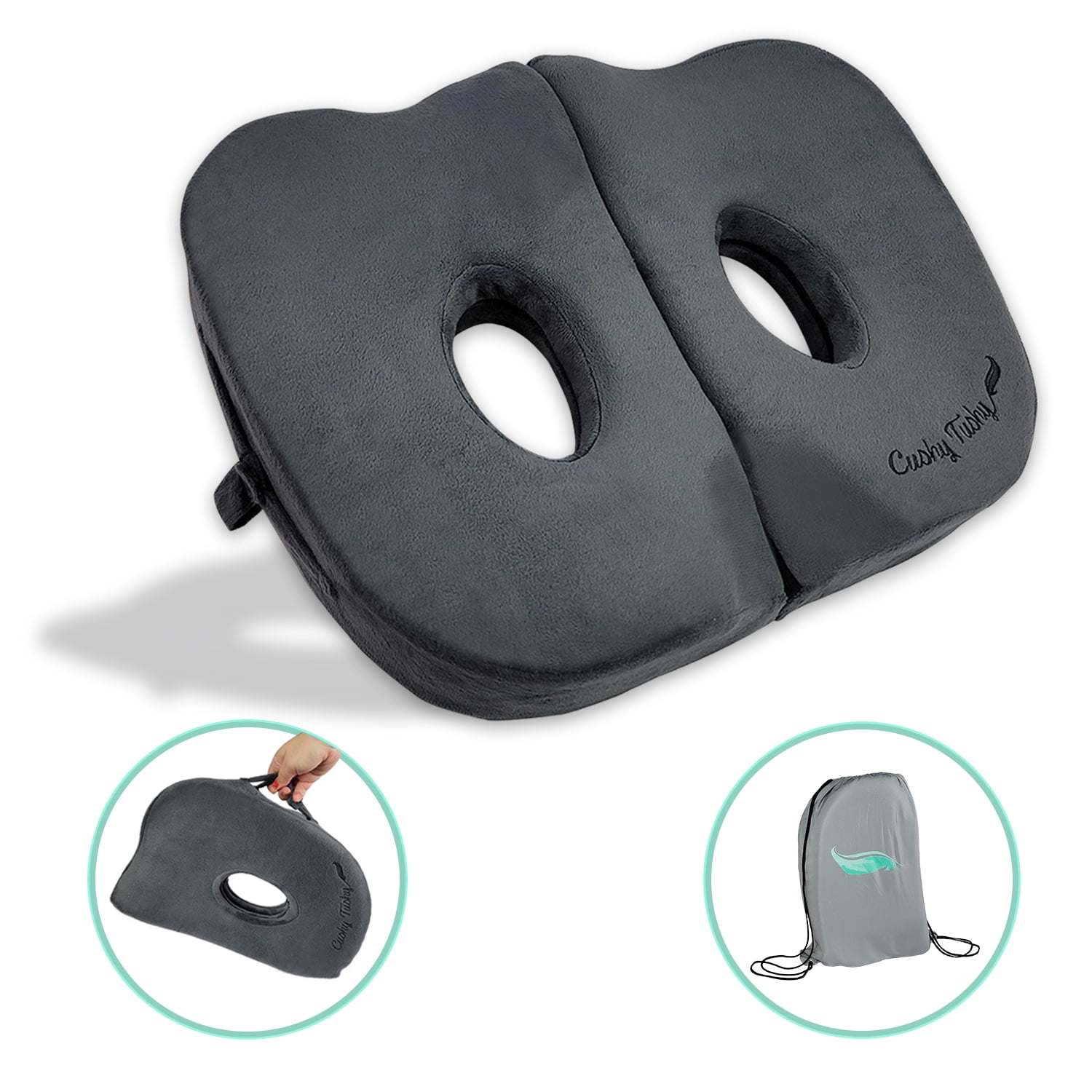 Cushy Tushy Foldable Sit Bone Seat Cushion, 18 in x 14 in, Gray, for Sit Bone Pain Relief, 1 Count