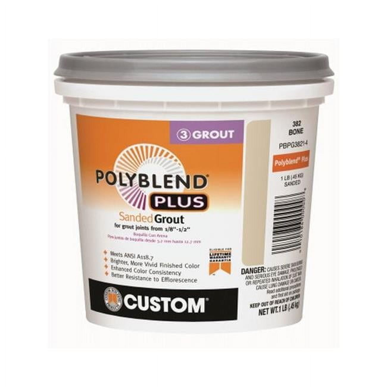 Custom Bldg Products 120315 1 lbs Bone Sanded Tile Grout  No. 382 Bone Color