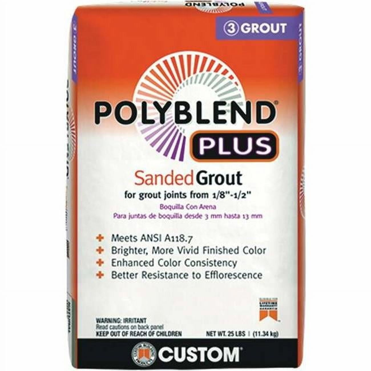 Custom Building Products PBPG0925 Polyblend Plus Sanded Grout, Natural Gray, 25 Lb. - Quantity 1