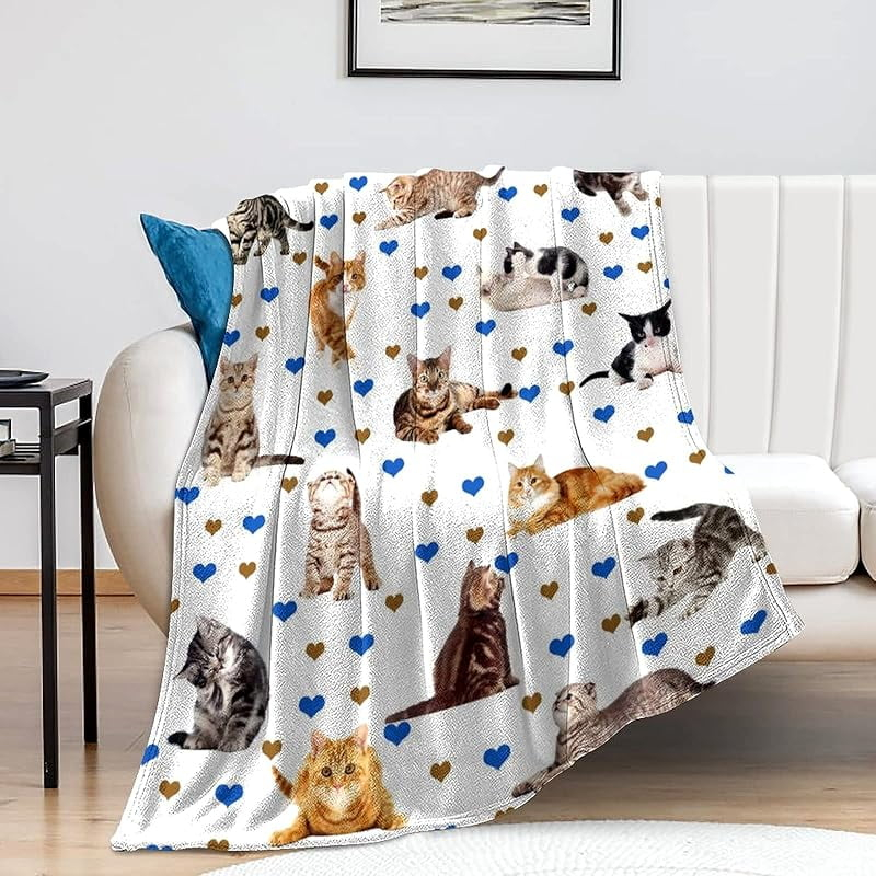 Cute Cat Blanket Super Soft Flannel Fleece Throw Blankets Kids Adults for Bedding Bedroom Living Rooms Sofa Full Season Gifts