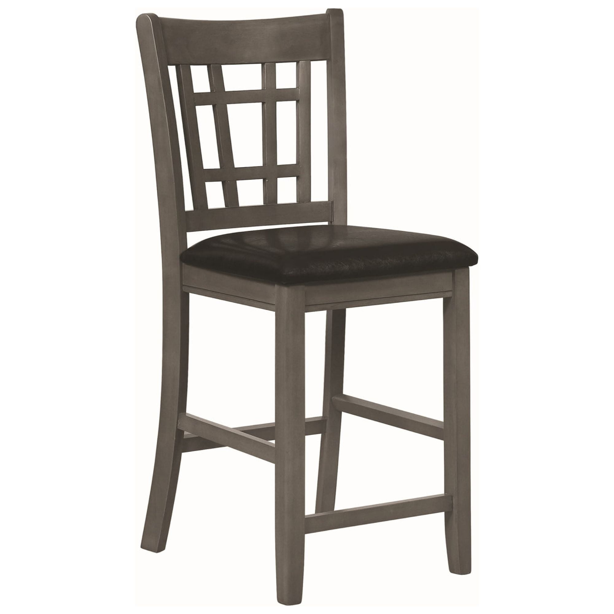 Cutout Back Wooden Counter Height Chair with Leatherette Seat, Gray and Black, Set of Two