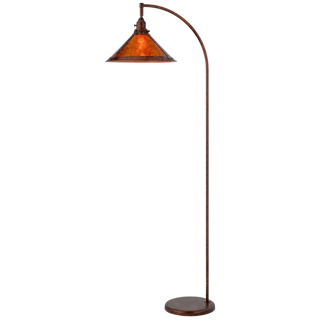 Cyan 65 Inch Modern Adjustable Arc Floor Lamp, Amber Mica Shade, Rust Metal- Saltoro Sherpi