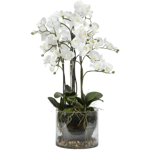 D&W Silks - White Orchids in Glass Dish