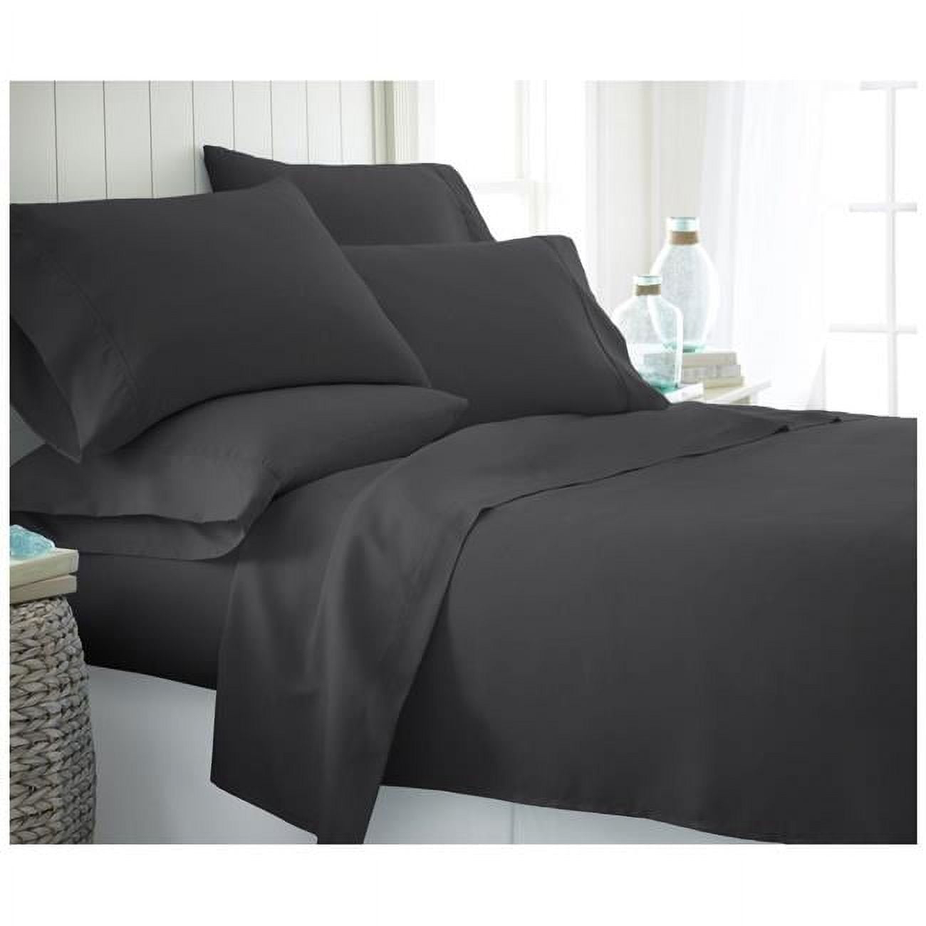Luxury Home 6-Piece 1600 Thread Count Black Microfiber, Bed Sheet Set Queen Deep Pocket