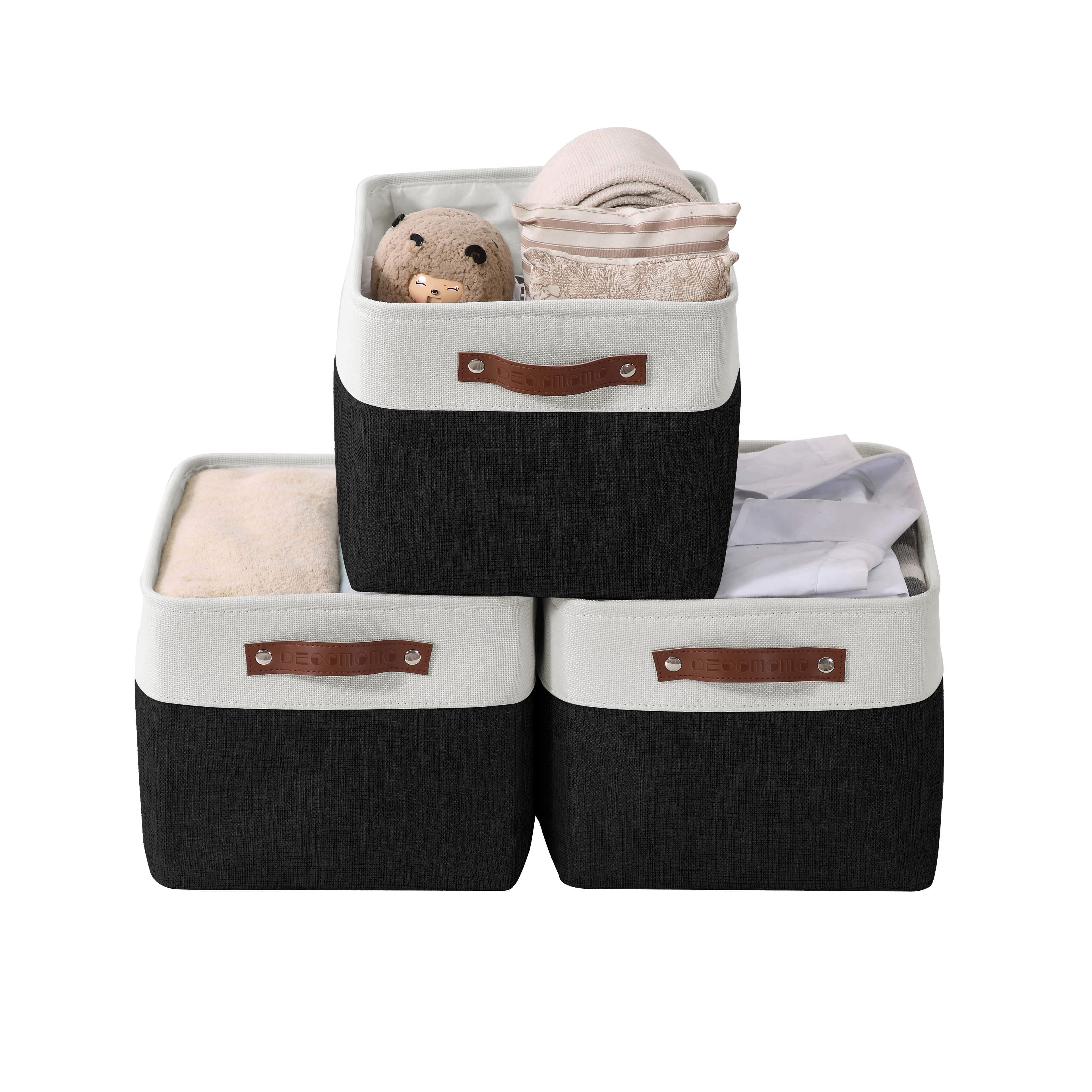 DECOMOMO Large Storage Baskets, Fabric Storage Bins, Baskets and Bins (Black and White, Set of 3)