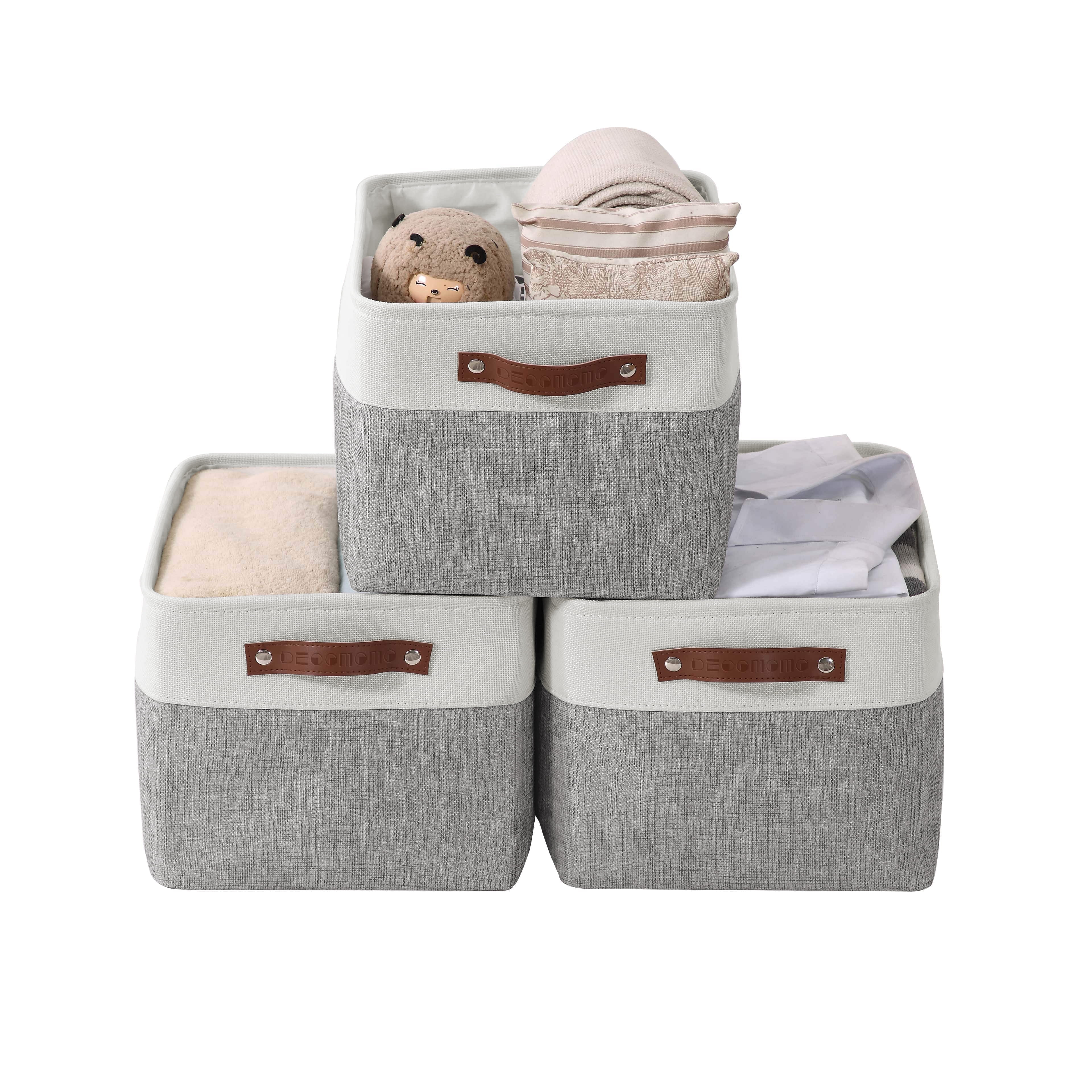 DECOMOMO Large Storage Baskets, Fabric Storage Bins, Baskets and Bins (Grey and White, Set of 3)