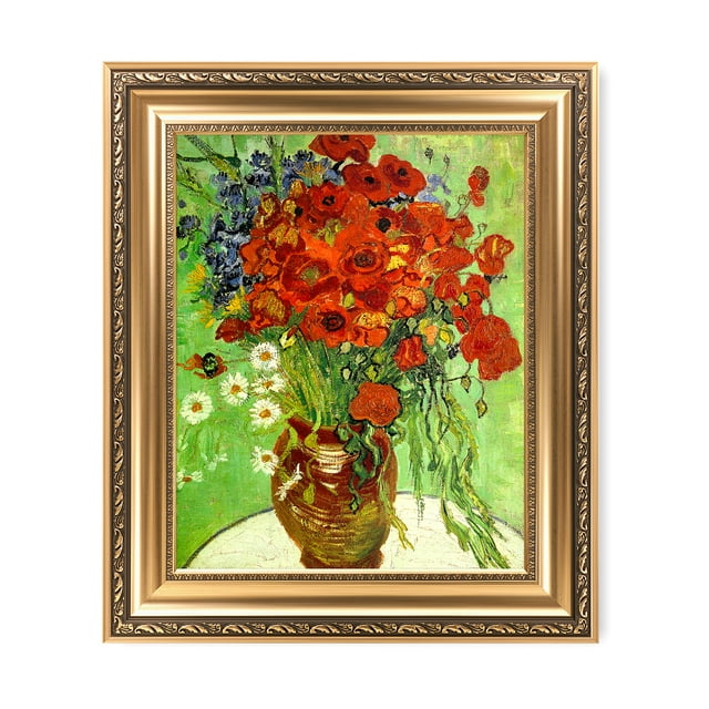 DECORARTS - Red Poppies and Daisies, Vincent Van Gogh Art Reproduction. Giclee Prints Match with Golden Framed for Wall Decor. Picture Size: 20x16 in, Framed Size: 26x22 in