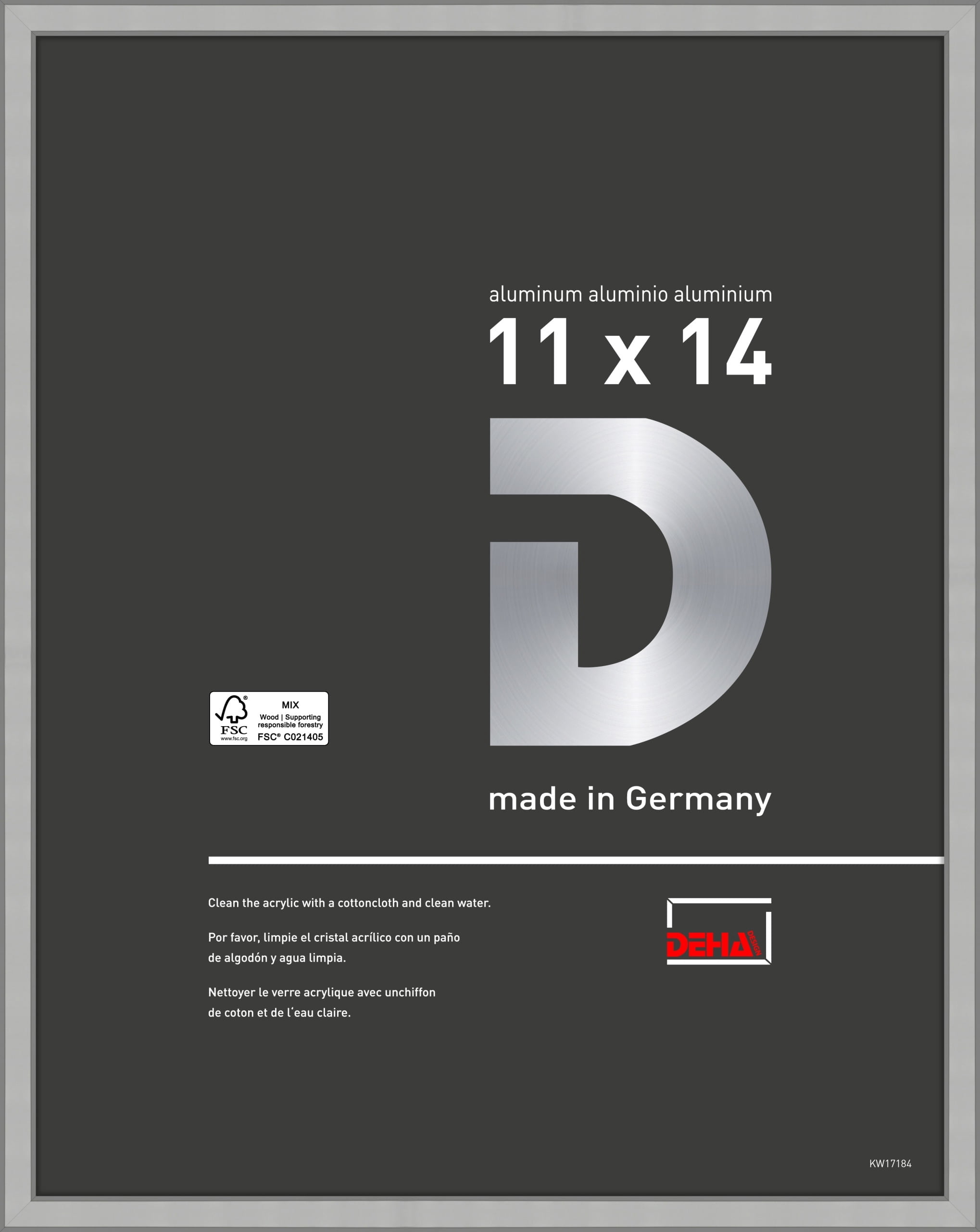 DEHA Design 11x14 Picture Frame Boston Frosted Silver Aluminum Metal Frame with Shatter Resistant Acrylic Glass Horizontal and Vertical format.