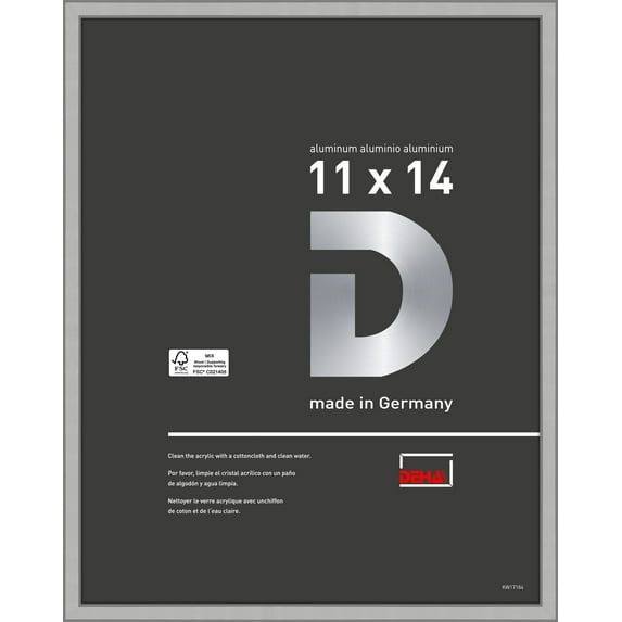 DEHA Design 11x14 Picture Frame Boston Frosted Silver Aluminum Metal Frame with Shatter Resistant Acrylic Glass Horizontal and Vertical format.