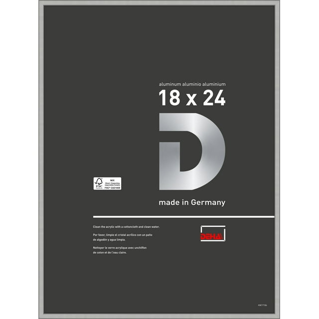 DEHA Design 18x24 Picture Frame Boston Frosted Silver Aluminum Metal with Shatter Resistant Acrylic Glass Horizontal & Vertical Format for Wall.