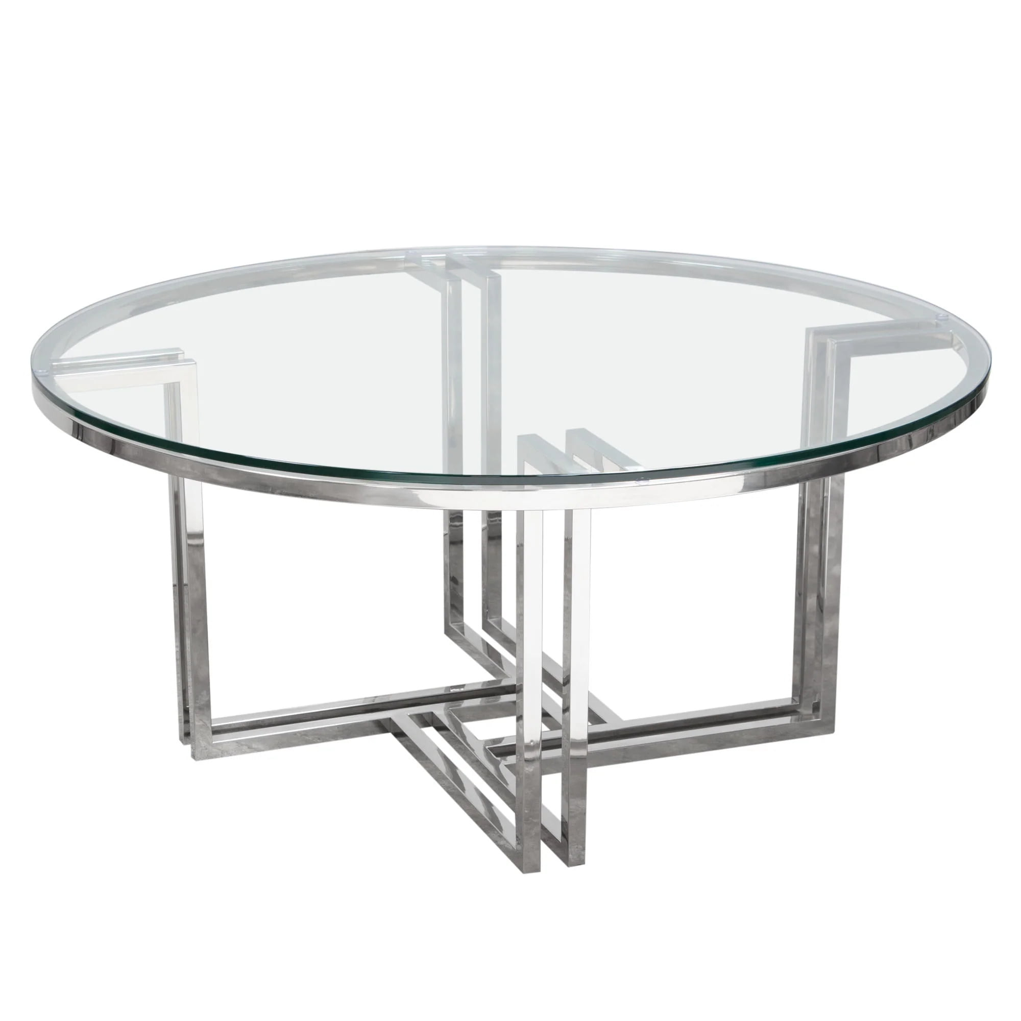 DEKO Polished Stainless Steel Round Cocktail Table w/ Clear, Tempered Glass Top by Diamond Sofa